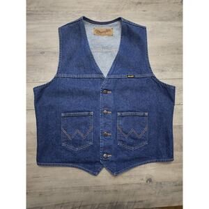 80's Wrangler Denim Vest, Men's Large, VTG Retro Blue Denim Pockets